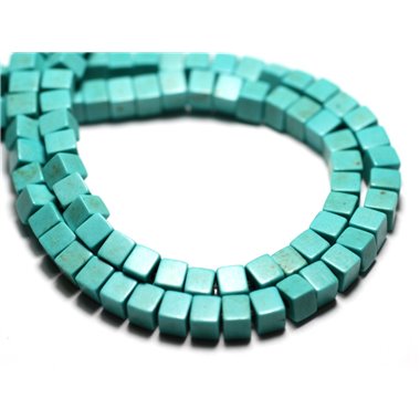 Fil 39cm 98pc env - Perles de Pierre Turquoise Synthèse Cubes 4mm Bleu Turquoise 