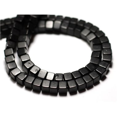 Fil 39cm 98pc env - Perles de Pierre Turquoise Synthèse Cubes 4mm Noir 