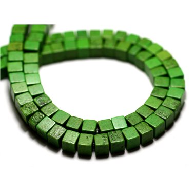 Fil 39cm 98pc env - Perles de Pierre Turquoise Synthèse Cubes 4mm Vert 