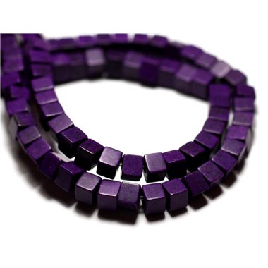Fil 39cm 98pc env - Perles de Pierre Turquoise Synthèse Cubes 4mm Violet 