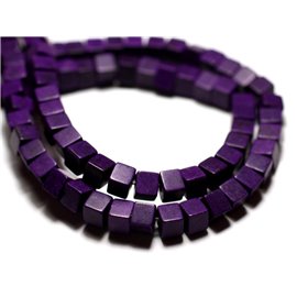 Hilo 39cm aprox 98pc - Cuentas de piedra turquesa sintética Cubos de 4 mm Morado 