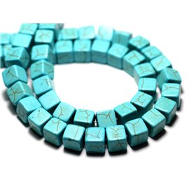 Thread 39cm 49pc approx - Synthetic Turquoise Stone Beads Cubes 8mm Turquoise Blue 