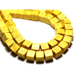 Hilo 39cm 49pc aprox - Perlas de Piedra Turquesa Sintética Cubos 8mm Amarillo 