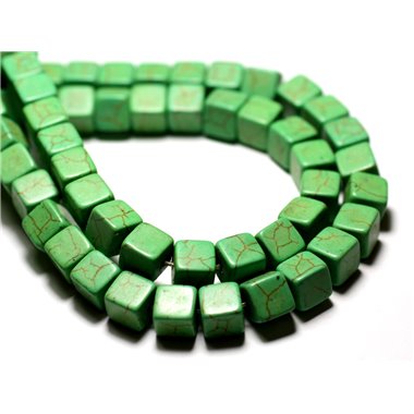 Fil 39cm 49pc env - Perles de Pierre Turquoise Synthèse Cubes 8mm Vert 