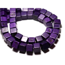 Thread 39cm 49pc approx - Synthetic Turquoise Stone Beads Cubes 8mm Purple 