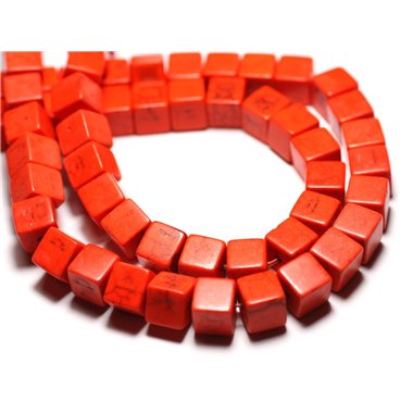 Fil 39cm 49pc env - Perles de Pierre Turquoise Synthèse Cubes 8mm Orange 