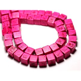 Filo 39 cm 49 pz circa - Perline sintetiche turchese pietra cubi 8 mm rosa 
