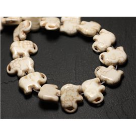 Filo 39 cm 27 pz circa - Perline di pietra turchese sintetico Elefante 19 mm bianco 