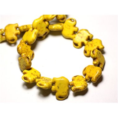 Fil 39cm 27pc env - Perles de Pierre Turquoise Synthèse Éléphant 19mm Jaune 