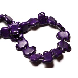 Hilo 39cm 27pc aprox - Perlas de piedra turquesa sintética Elefante 19mm Morado 