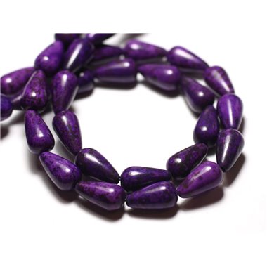 Fil 39cm 26pc env - Perles de Pierre Turquoise Synthèse Gouttes 14mm Violet 