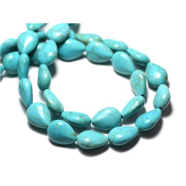 Fil 39cm 28pc env - Perles de Pierre Turquoise Synthèse Gouttes 14x10mm Bleu Turquoise 