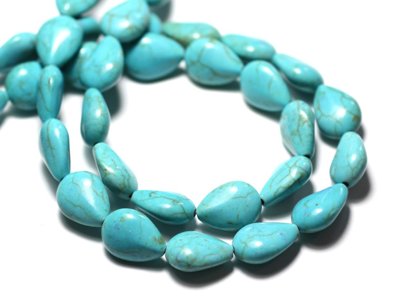Fil 39cm 28pc env - Perles de Pierre Turquoise Synthèse Gouttes 14x10mm Bleu Turquoise 