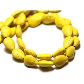Filo 39 cm 28 pz circa - Perline di pietra turchese sintetico 14x10 mm Gocce gialle 