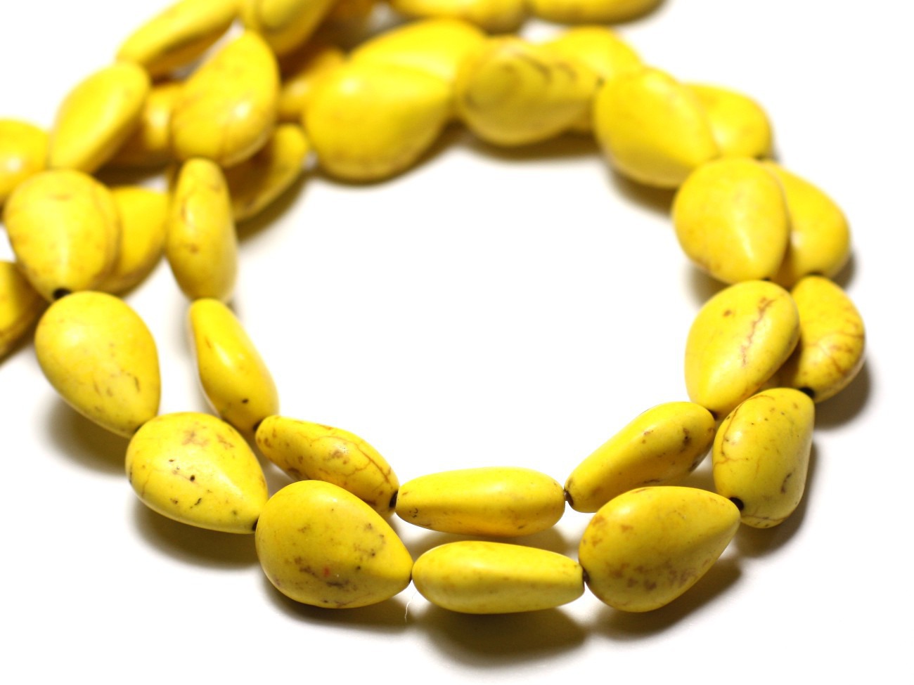 Fil 39cm 28pc env - Perles de Pierre Turquoise Synthèse Gouttes 14x10mm Jaune 