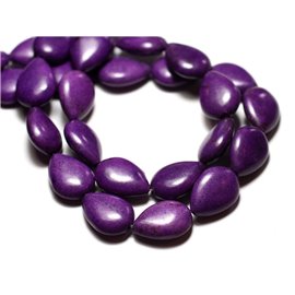 Thread 39cm 22pc approx - Synthetic Turquoise Stone Beads 18x14mm Purple Drops 