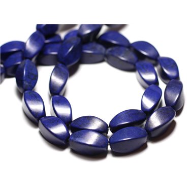 Fil 39cm 21pc env - Perles de Pierre Turquoise Synthèse Olives Torsades twist 18mm Bleu nuit 