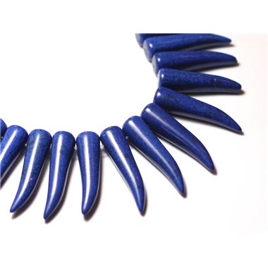 Fil 39cm 39pc env - Perles de Pierre Turquoise Synthèse Piment Corne Dent 40mm Bleu nuit 