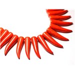 Fil 39cm 39pc env - Perles de Pierre Turquoise Synthèse Piment Corne Dent 40mm Orange 