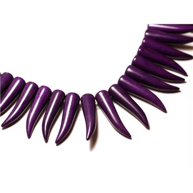 Fil 39cm 39pc env - Perles de Pierre Turquoise Synthèse Piment Corne Dent 40mm Violet 