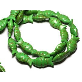 Hilo 39cm 16pc aprox - Perlas de Piedra Turquesa Sintética Pez 24mm Verde 