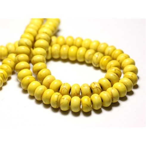 Fil 39cm 81pc env - Perles de Pierre Turquoise Synthèse Rondelles 8x5mm Jaune 