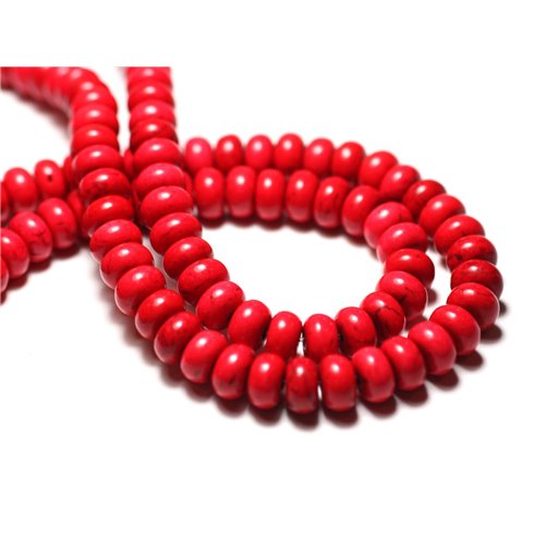 Fil 39cm 81pc env - Perles de Pierre Turquoise Synthèse Rondelles 8x5mm Rouge 