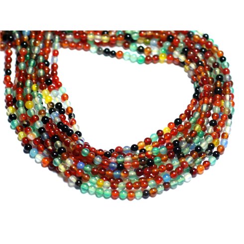 Fil 39cm 170pc env - Perles de Pierre - Agate Multicolore Boules 2mm