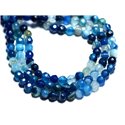 Fil 39cm 90pc env - Perles de Pierre - Agate Boules facettées 4mm Bleu et Turquoise 