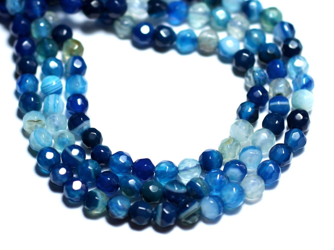 Fil 39cm 90pc env - Perles de Pierre - Agate Boules facettées 4mm Bleu et Turquoise 