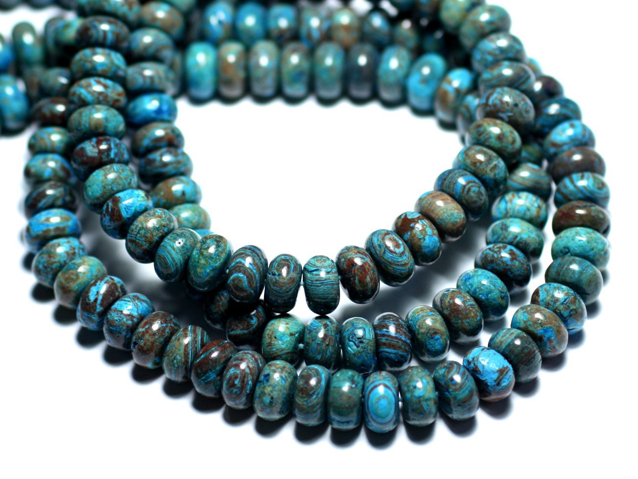 Fil 39cm 82pc env - Perles de Pierre - Jaspe Paysage Automne Bleu Turquoise Rondelles 8x5mm 