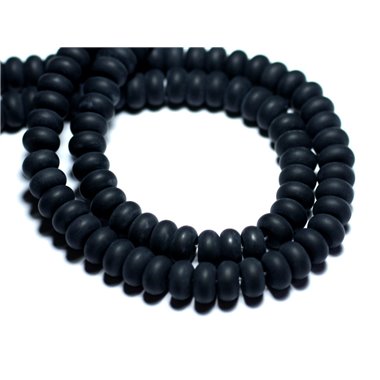 Fil 39cm 85pc env - Perles de Pierre - Onyx noir mat givré Rondelles 8x5mm 