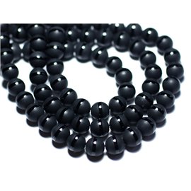 Fil 39cm 64pc environ - Perles Pierre Onyx noir Mat Givré Sablé Ligne Boules 6mm