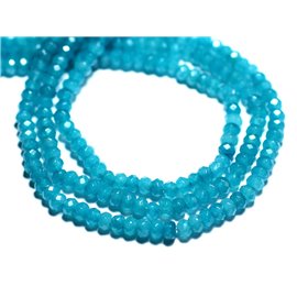 Fil 37cm 130pc environ - Perles Pierre - Jade Rondelles Facettées 4x2mm Bleu Vert Paon Canard