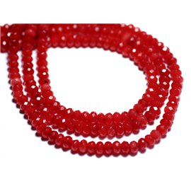Thread 39cm 132pc approx - Stone Beads - Jade Faceted Rondelles 4x2mm Bright Red Orange 