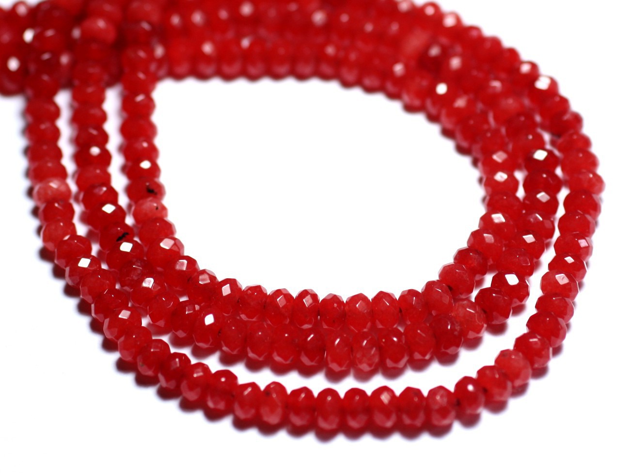 Fil 39cm 132pc env - Perles de Pierre - Jade Rondelles Facettées 4x2mm Rouge Orange Vif 
