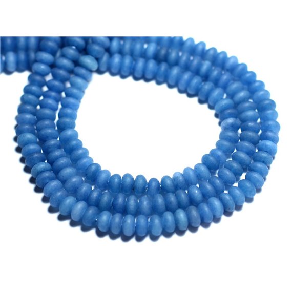 Fil 39cm 112pc env - Perles de Pierre - Jade Rondelles 5x3mm Bleu Roi Mat Sablé Givré