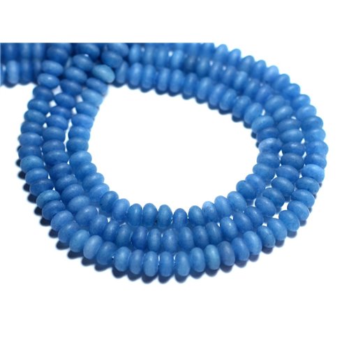 Fil 39cm 112pc env - Perles de Pierre - Jade Rondelles 5x3mm Bleu Roi Mat givré 