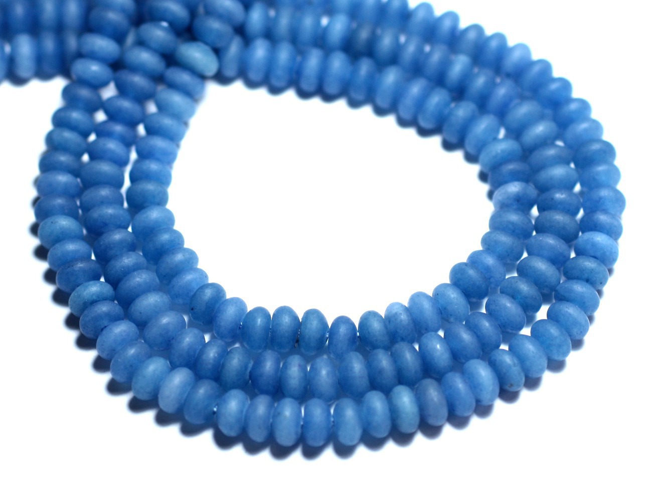 Fil 39cm 112pc env - Perles de Pierre - Jade Rondelles 5x3mm Bleu Roi Mat Sablé Givré