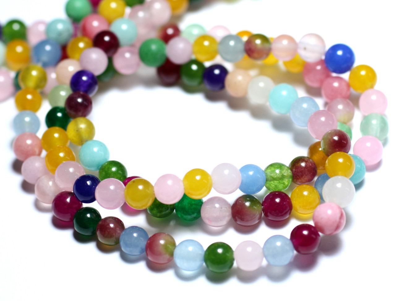 Fil 39cm 64pc env - Perles de Pierre - Jade Boules 6mm Multicolore 