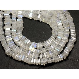Filo 40 cm 240 pz circa - Perline di pietra - Quadrati Heishi bianchi con pietra di luna arcobaleno 3-4 mm 