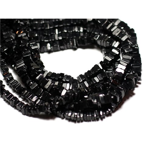Fil 40cm 230pc env - Perles de Pierre - Spinelle noire Carrés Heishi 3-4mm 