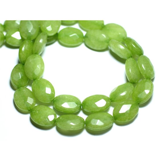 Fil 39cm 27pc env - Perles de Pierre - Jade Ovales Facettés 14x10mm Vert Pomme Anis 