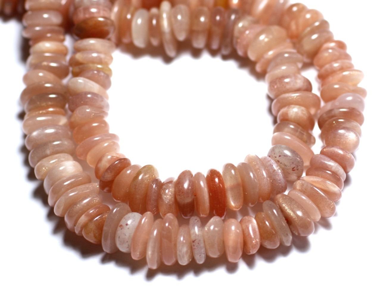 Fil 39cm 120pc env - Perles Pierre de Lune Soleil Rose Chips Palets Rondelles 8-14mm 