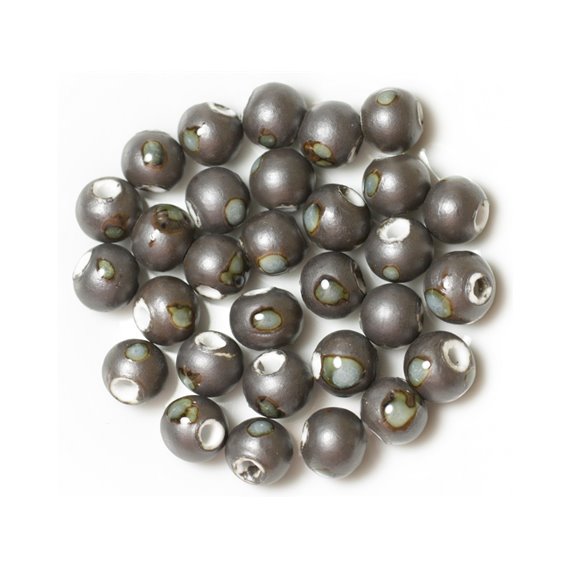 100pc - Perles Céramique Porcelaine Rondes 10mm Gris Bleu Métallisé 