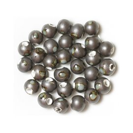 100pc - Ceramic Porcelain Beads Round 10mm Gray Blue Metallic 