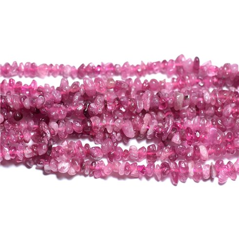 Fil 40cm 200pc env - Perles Pierre - Tourmaline Rose Rocailles Chips 2-6mm