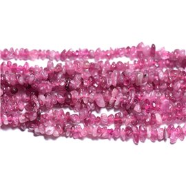 Fil 39cm 150pc env - Perles de Pierre - Tourmaline Rose Rocailles Chips 2-8mm 