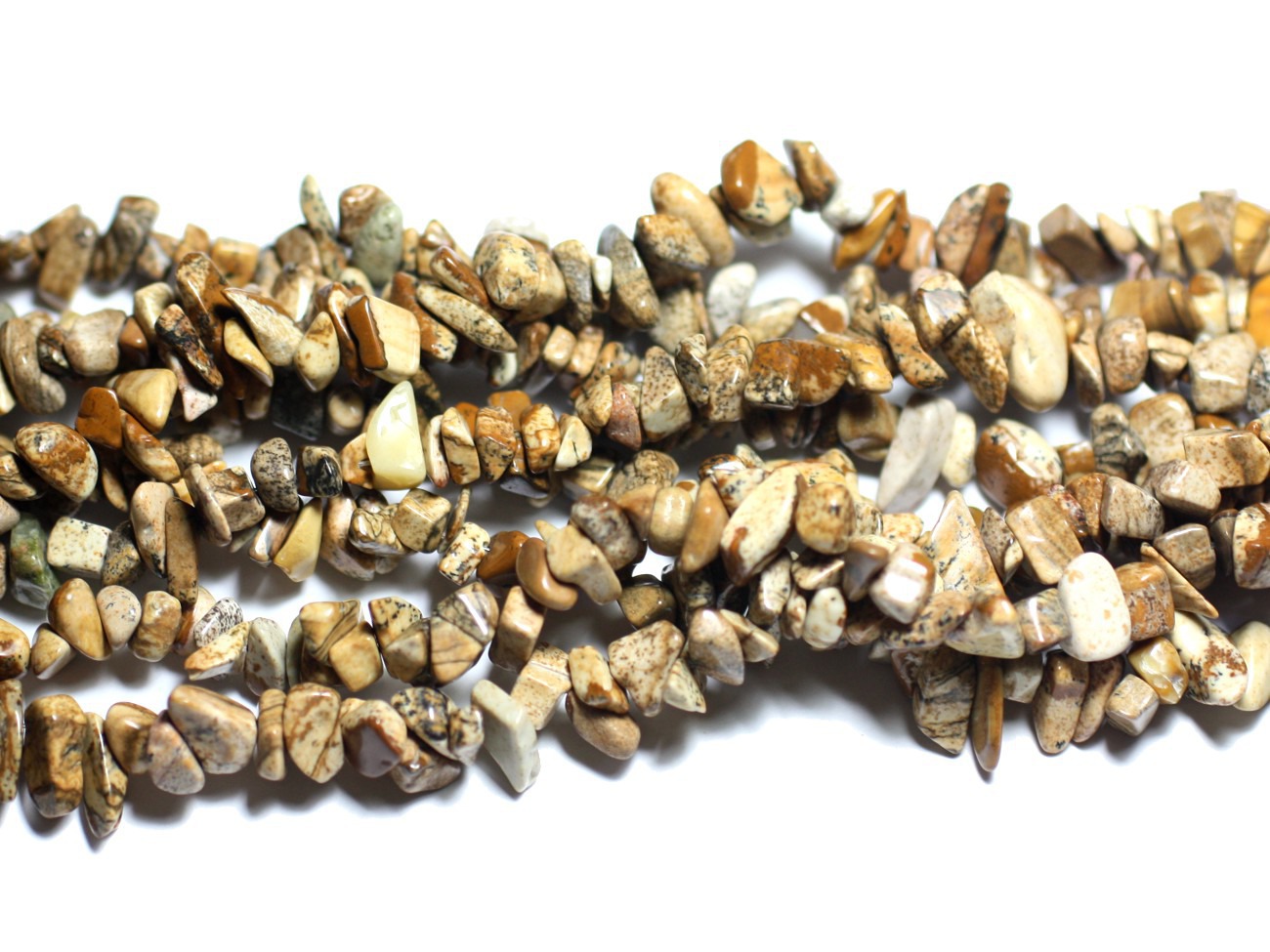 Fil 89cm 280pc env - Perles de Pierre - Jaspe Paysage Beige Rocailles Chips 4-10mm 