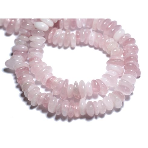 Fil 39cm 150pc env - Perles de Pierre - Quartz Rose Chips Palets Rondelles 8-14mm 